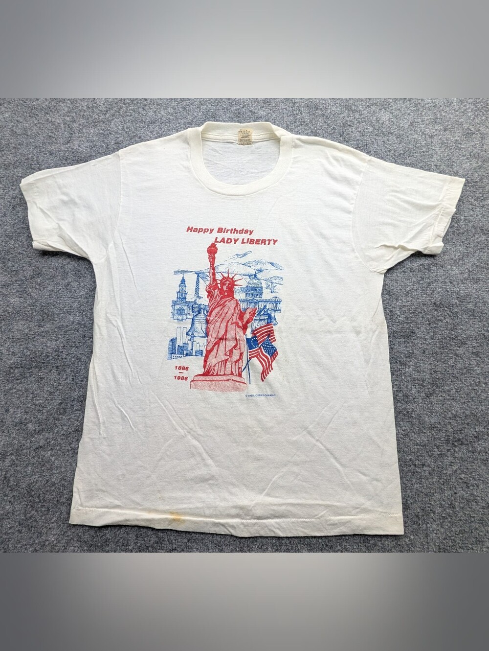 Screen Stars "Happy Birthday Lady Liberty" Men's XL T-Shirt White 1985 Vintage